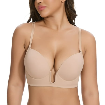 Joyshaper Women s Deep U Plunge Push Up Bra Low Cut Underwire Bra Seamless Low-Cut Bra For Dresses