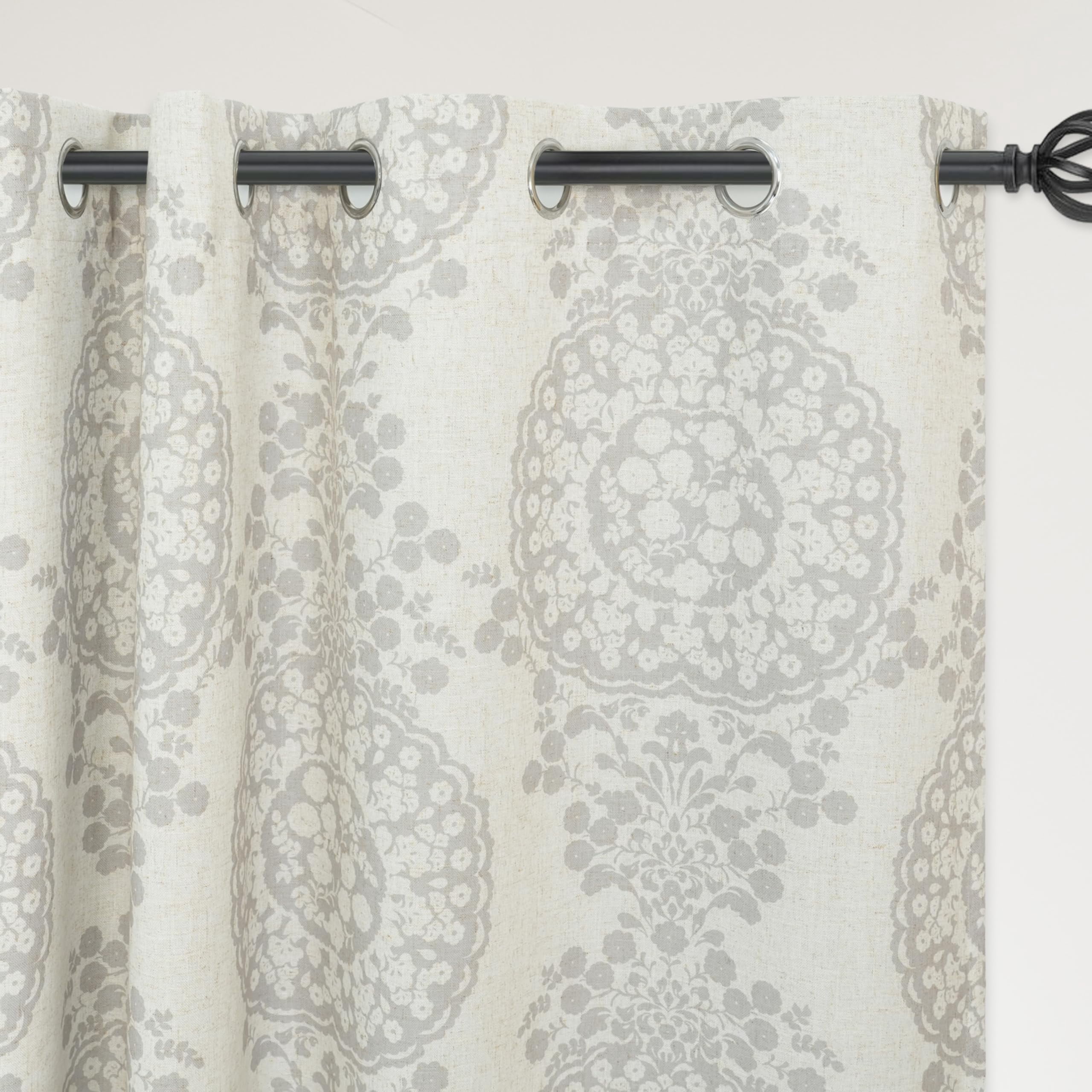 DriftAway Damask Curtains Gray Room Darkening Curtains for Bedroom 84 inch Grommet Thermal Drapes for Living Room French Country Farmhouse Medallion Damask Window Treatments 2 Panels Linen Gray