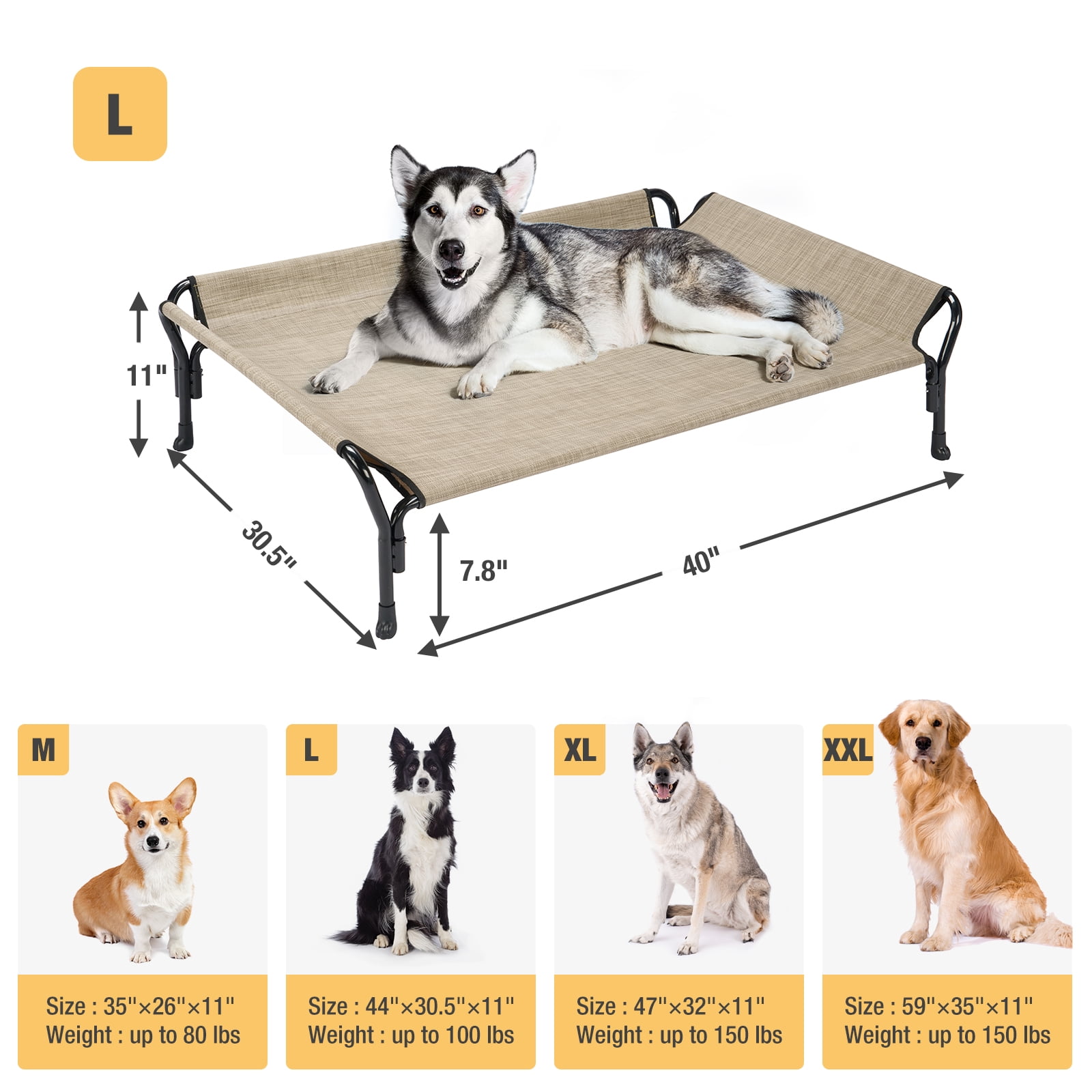 Veehoo Cooling Elevated Dog Bed with Guardrail & Slope Headrest, Teslin Mesh, Large, Beige Coffee