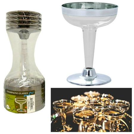 Wedding Flutes Goblets - 20 X Plastic Champagne Wine Flutes Disposable Glasses 4.5oz Wedding Party Silver