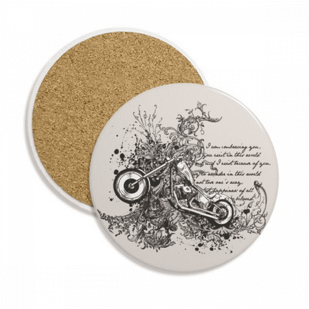 

Motorcycle Text Flower Pattern Illustration Coaster Cup Mug Tabletop Protection Absorbent Stone