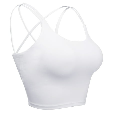 

Cross Back Sport Bras Padded Strappy Cross Cropped Bras for Yoga Workout Fitness Low Impact White XS