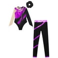 thumbnail image 3 of inlzdz Kids Girls Rhinestone Long Sleeve Gymnastic Leotard Ballet Dance Bodysuit with Pants Swimwear Purple&Black 12, 3 of 5
