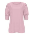 thumbnail image 4 of Summer Tops For Women 2023 Short Puffy Sleeve Crewneck Loose Solid Color T Shirts For Women,Pink,XL, 4 of 5