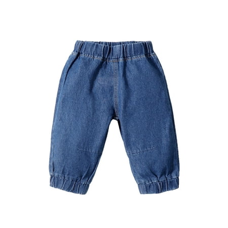 

KIMI BEAR Pants For Infant Baby Girls 12 Months Girls Fall Winter Jeans Cozy Elastic Waistband 7/10 Cropped Denim Pants 12-18 Months Denim Blue