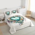 thumbnail image 3 of Manfei Vintage Cyan Love Heart Full Size Comforter Sets, Western Rustic Flower Bedding Comforter Set, Teen Kid Child Adult Reversible Bedding Sets, Super Cozy Room Decor, 3pcs, 3 of 8