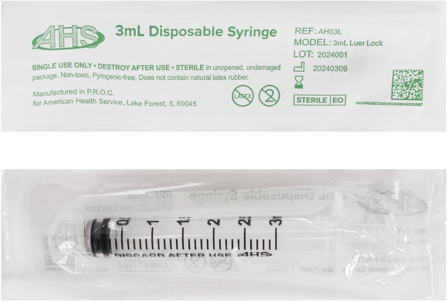 3mL Luer Lock Syringe (100 Pack), Sterile, Individually Wrapped, Syringes for Liquid, Scientific Labs, Feeding Syringes for Pets, Measurement, Medicine, Dispensing, & Oral, Clear