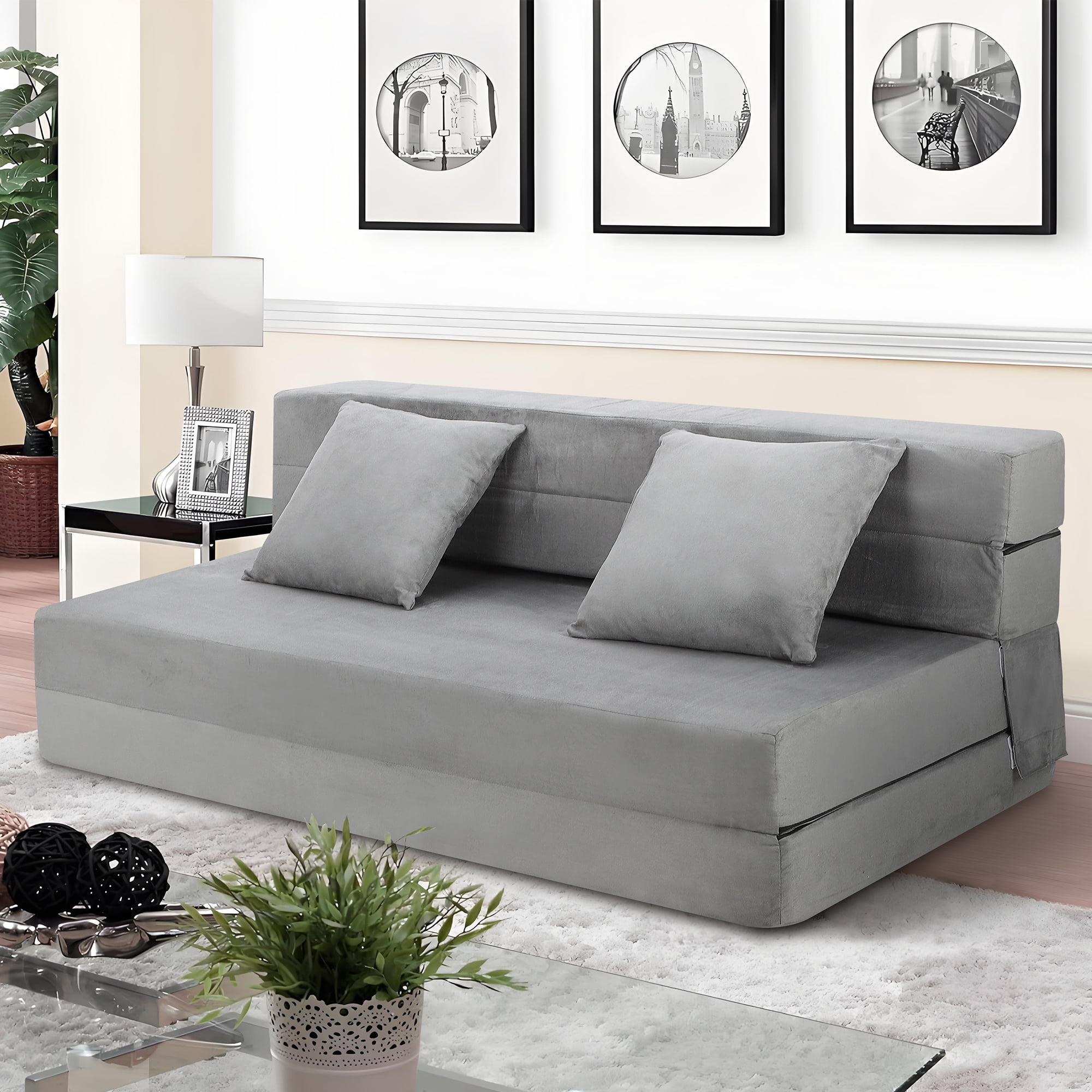 Z-HOM Folding Sofa Bed, Adjustable 6 Inch Floor Couch with Memory