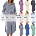 thumbnail image 4 of AHTJRT Women's Hooded Robe Long Sleeves Soft Warm Fleece Bathrobe Cozy Casual Lightweight Loungewear Home Robe Pocket Belt Bathrobe, 4 of 7
