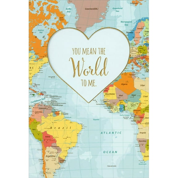 Pictura You Mean the World to Me Die Cut Heart in Map : Our Wedding Anniversary Card