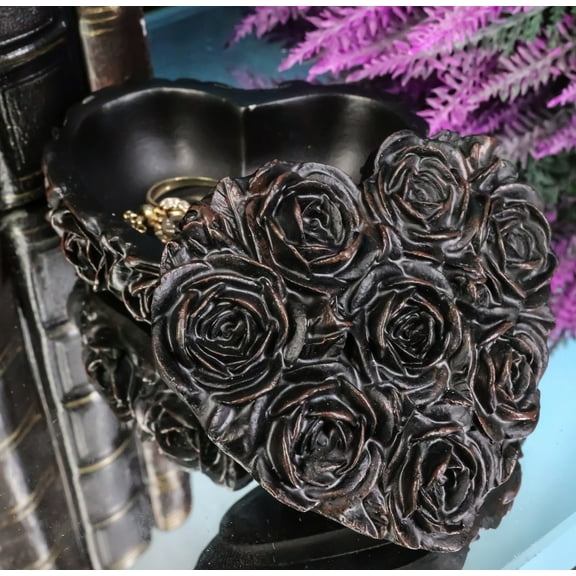 Beauty From Ashes Dark Romance Gothic Black Roses Heart Decorative Jewelry Box