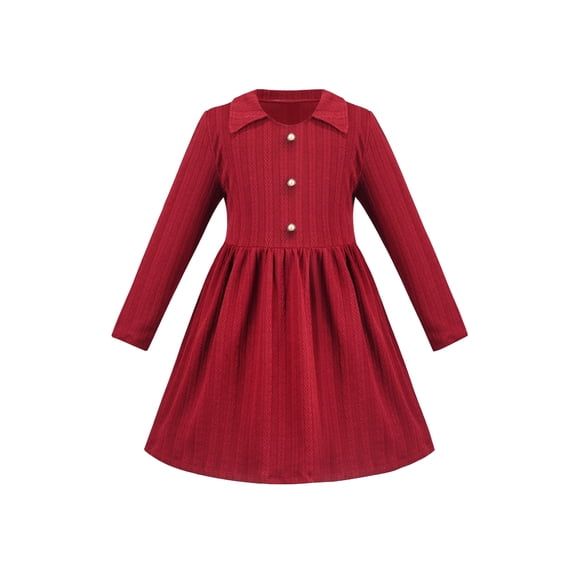 Girls Dress Red Christmas Stripe Pearl Vintage Party Holiday Long Sleeve 6 Years