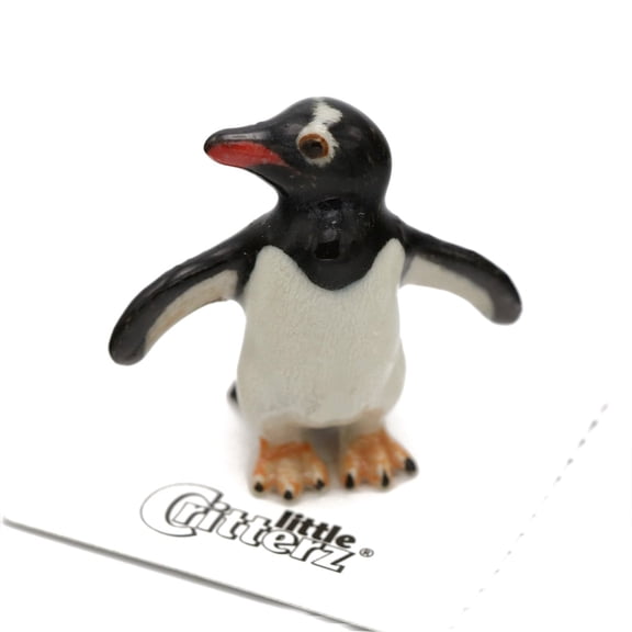 Little Critterz Penguin Gentoo "Forster" Hand-painted - Home Decor Bird Decorative Figurine Birthday Gift - Miniature Porcelain Figurine