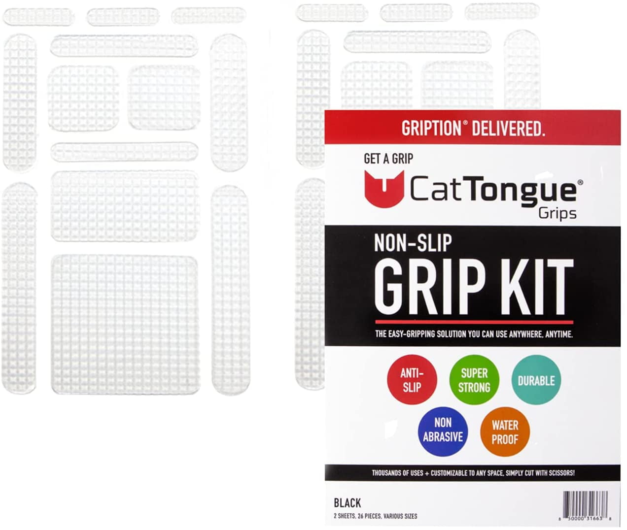 26 pcs – Waterproof Non-Slip Grip Tape Kit for Indoor & Outdoor Use Bathtubs Black Non-Abrasive Grip Kit by CatTongue Grips Thousands of Grippy Uses: Furniture Controllers and More! Frames