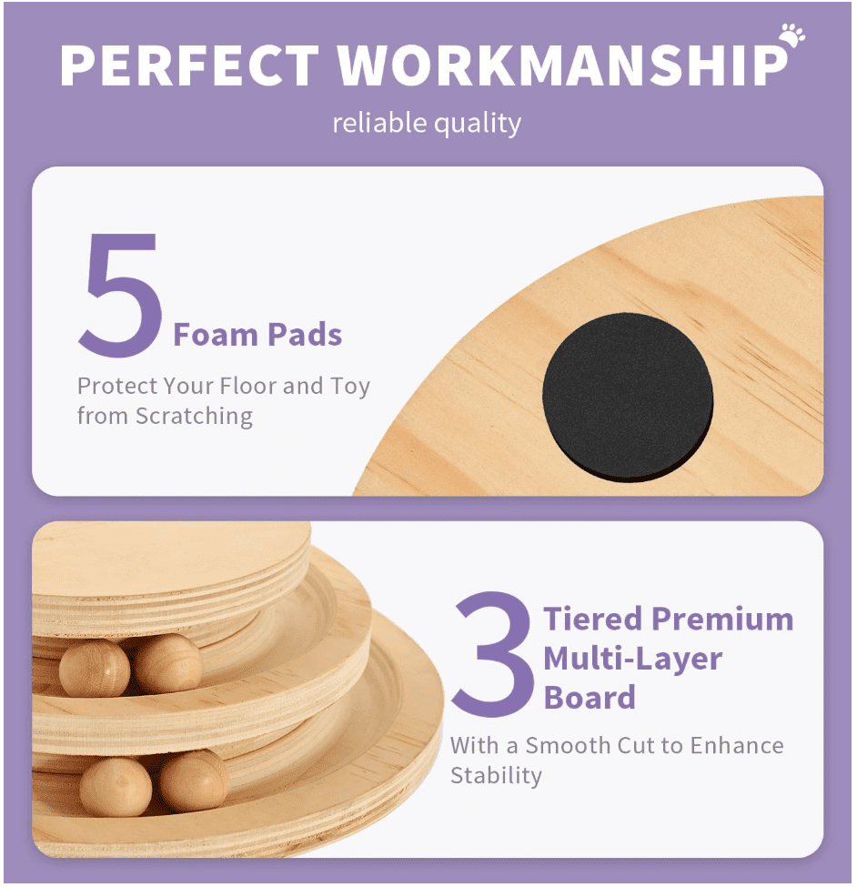 Cat Scratching Post Cat Scratcher Kitten Toys for Indoor Cats Wooden Ball Track Two-Layer Modern Sisal 17.7" Tall Scratch Post Interactive Toy with Dangling Ball