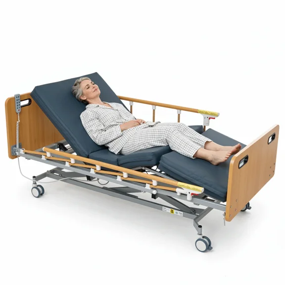 NAIPO 5 Functions Electric Medical Bed for Home Use for Seniors, Electric Hospital Bed with Movable Bedside Table and Mattress, 530 lbs Capacity