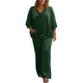 thumbnail image 2 of Hogleaql Women's Velvet 2 Piece Outfits Long Sleeve Sweatshirt Wide Leg Sweatpants with Pockets Matching Sets Loose Fit Solid Color Trendy Fall Winter Outfits Green 3XL, 2 of 4