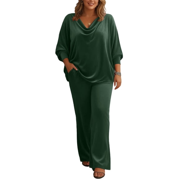 Women’s Satin Two Piece Set Loose Fit Top and Wide Leg Pants Relaxed Style Plus Size Outfit for Everyday Wear
