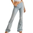 thumbnail image 4 of Women's Mid Waist Flared Jeans, High Rise Retro Vintage Distressed Bootcut Denim Pants, Stretch Elastic Waist Skinny Fit Casual Streetwear Jeans for Daily Wear Light Blue L, 4 of 7