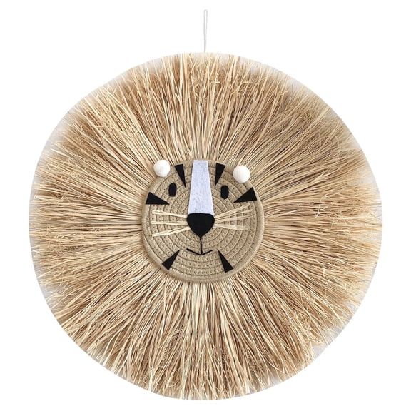 Raffia Lion Wall Decor, Nordic Style Animal Head Wall Hanging Decor for Nursery Room, Handmade Straw Woven, Lightweight, Natural, Safe, 19.7/23.6 in (50 / 60 cm)