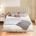 thumbnail image 3 of Harper & Bright Designs Queen Size Lift Up Floating Bed Frame with LED Light and USB Port, Velvet Upholstered Queen Hydrualic Platform Bed with Headboard, Beige, 3 of 14