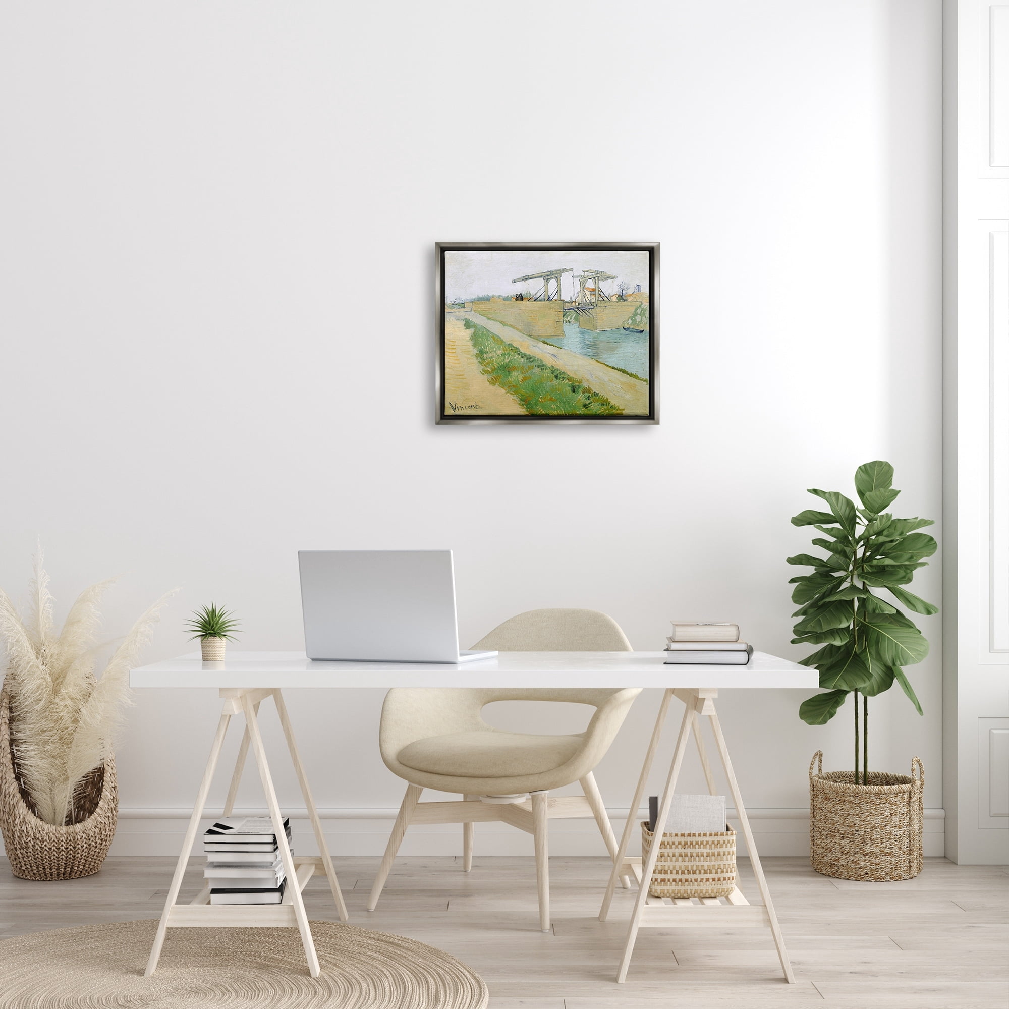 Stupell Industries De Brug Van Langlois Vincent van Gogh Bridge Painting Painting Luster Gray Floating Framed Canvas Print Wall Art, Design by one1000paintings