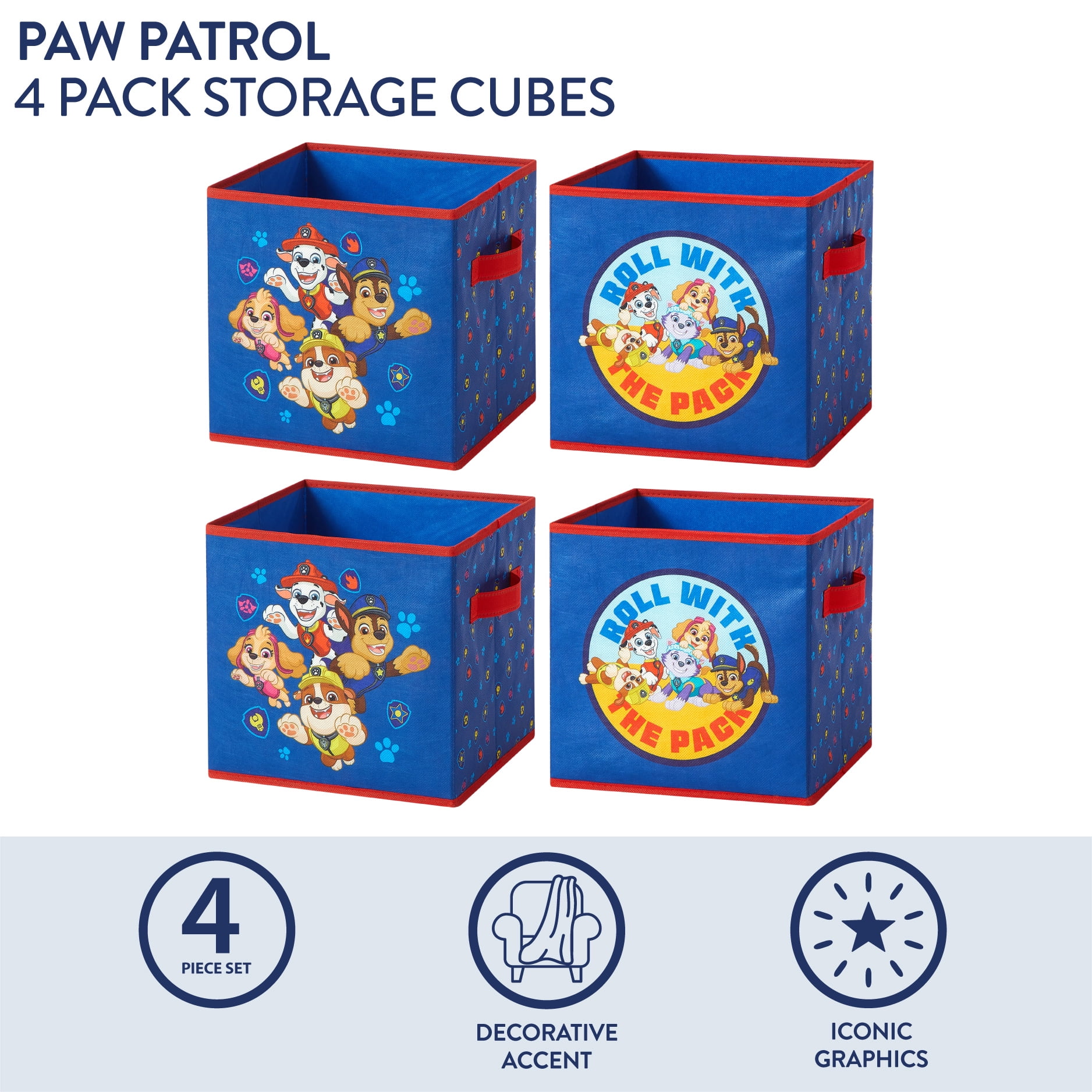 Paw Patrol Kids' 4-Pack Pinted Toy Storage Cubes, 10" x 10"