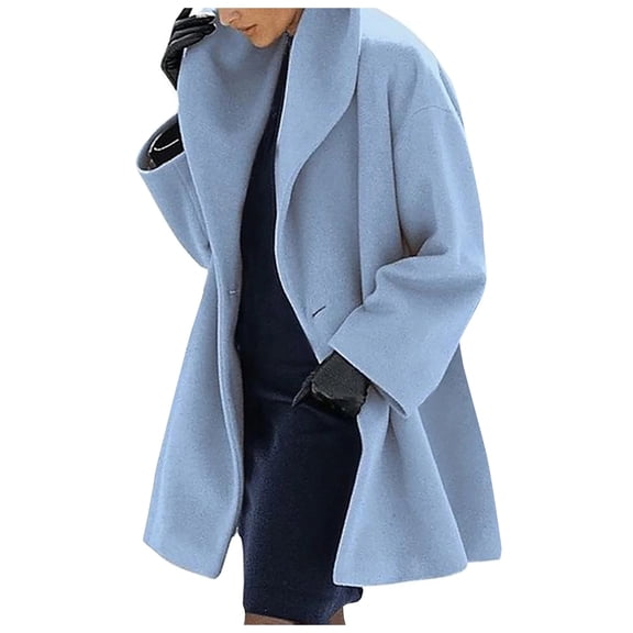 Duqingm Women'S Coats Women's Casual Thicken Wool Blend Stand Collar Single Breasted Pea Coat Sky Blue,M