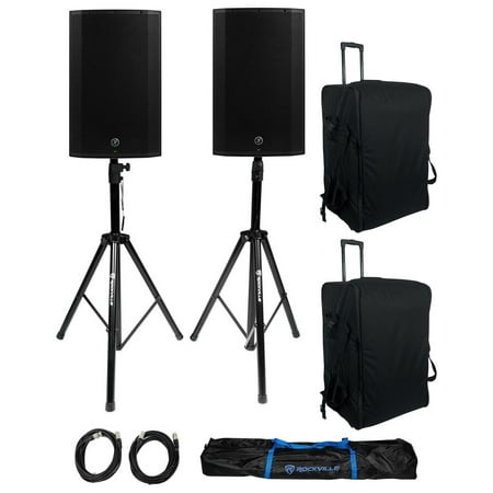 (2) Mackie Thump15A THUMP-15A 15" 1300 Watt Powered DJ PA Speakers+Bags+Stands