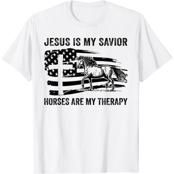 Jesus Is My Savior Horses Are My Therapy Flag Cross T-Shirt