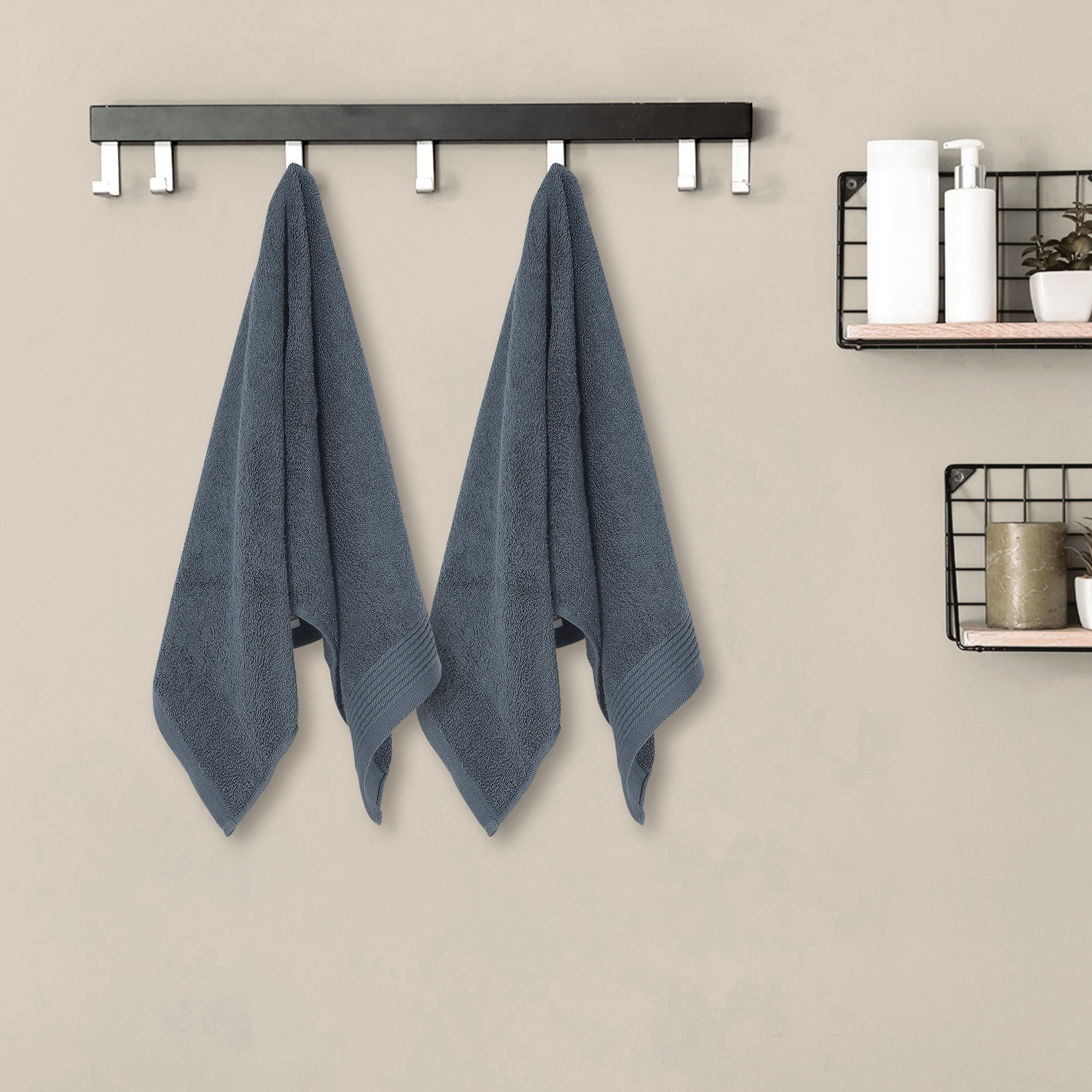 Unique Bargains Cotton Striped 2 Pc Hand Towel Highly Absorbent Dark Grey