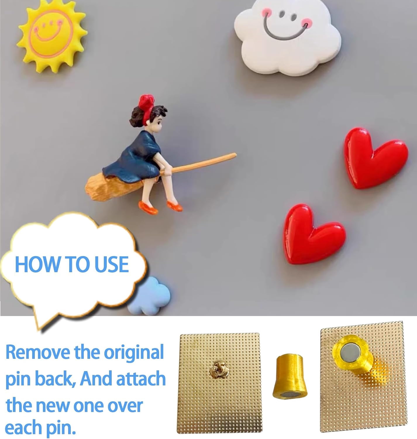 24PCS Magnetic Pin Backs for Enamel Pins/Convert to Refrigerator Magnets/Conversion Tool for Refrigerator/Put Your Pins on Fridge for Decor (Multicolour)