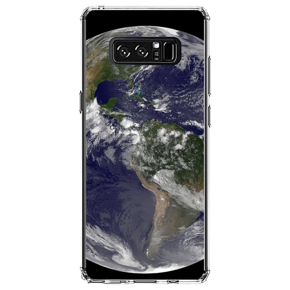 DistinctInk Clear Shockproof Hybrid Case for Samsung Galaxy Note 8 - TPU Bumper, Acrylic Back, Tempered Glass Screen Protector - Earth Space Western Hemisphere