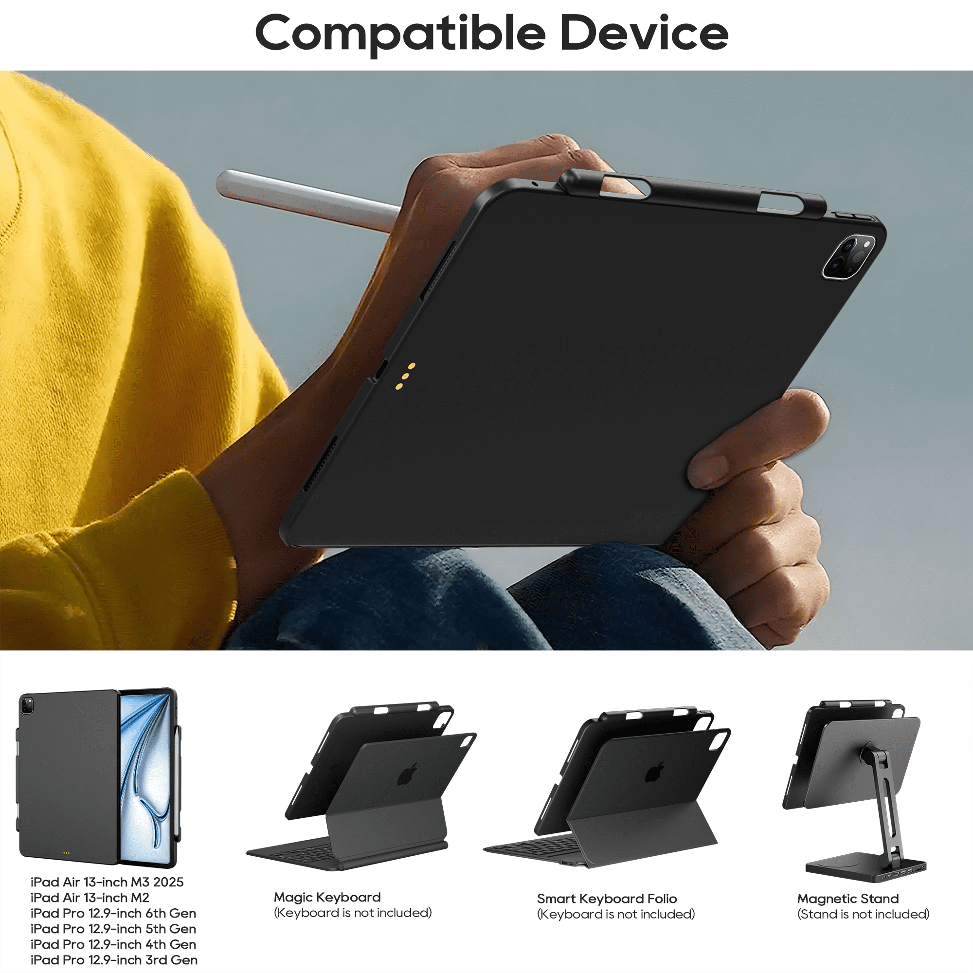 edaiser Stylus Pen + Magnetic Case Compatible with Apple iPad Air 13-inch (M3&M2) 2025 & iPad Pro 12.9-inch (6th-3rd Gen), Apple Magic Keyboard & Magnetic Stand & Protective Cover