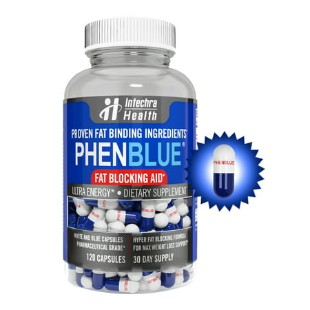 PHENBLUE® - Ultra Fat blocage de l'aide avec l'énergie Boost 120 Blanc Bleu Capsules - pharmaceutiques grade le plus élevé de pilules de régime qualité - certifié GMP aux Etats-Unis