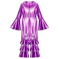 thumbnail image 5 of iiniim Kids Girls Long Flare Sleeve Retro Disco Jumpsuits Movie Star Singer Rave Party Bodysuits Purple 12, 5 of 7