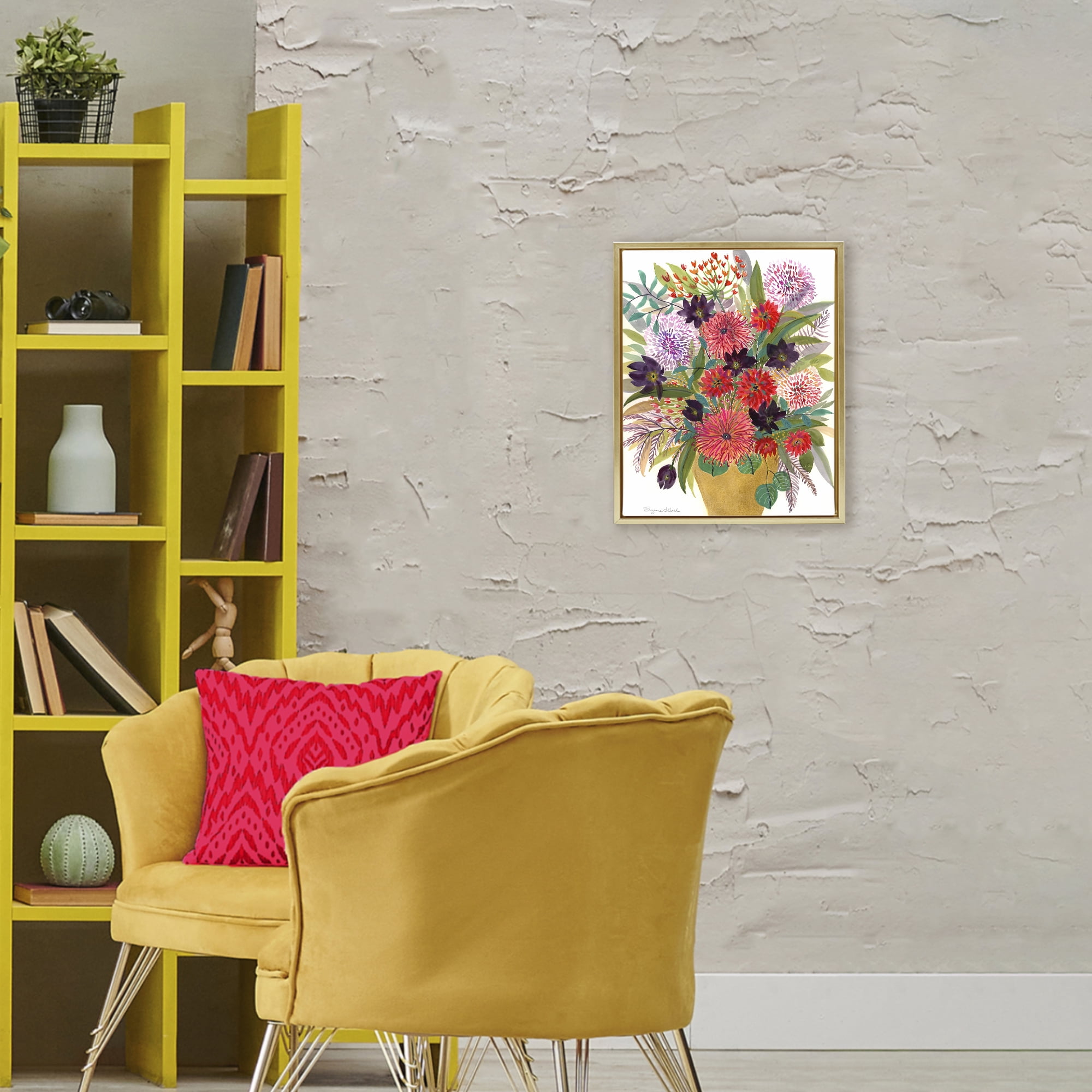 Stupell Industries Celebration Flower Bouquet Gold Framed Floater Canvas Wall Art, design by Suzanne Allard