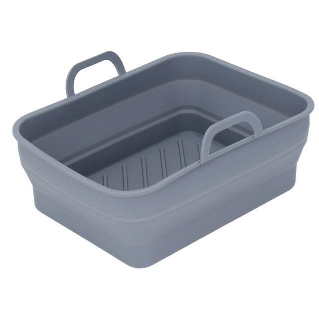 Silicone Fryer Pot, Rectangular Silicone Fryer Liner Non Stick Handle For Kitchen Black,Grey