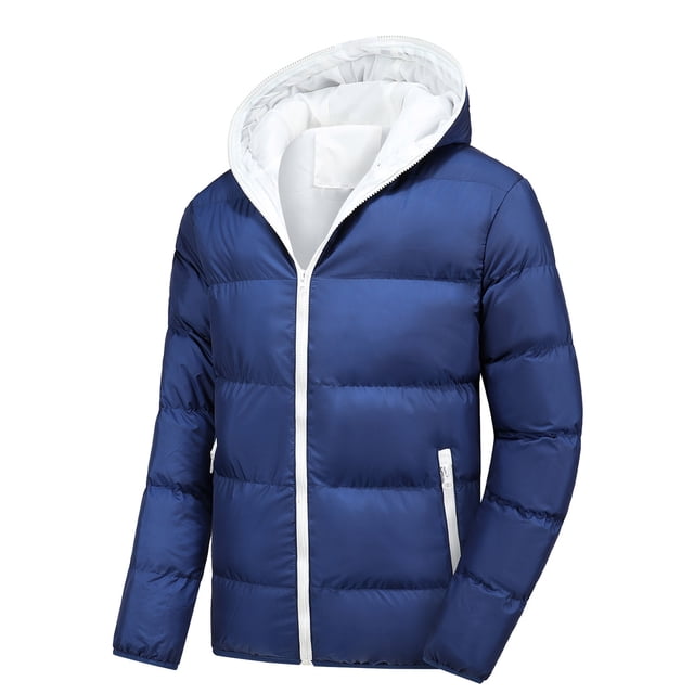 IROINNID Mens Puffer Jacket Reduced Leisure Patchwork Hooded Cardigan Pockets Warm Cotton Jacket,Blue