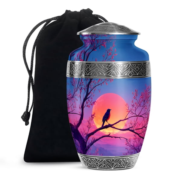 MUKTIVE Sparrow Beautifully Handcrafted Decorative Urns, Blue Cremation Urns for Adult Male Cremation, Blue Memorial Tribute Urn for Parents Ashes, Sunset Funeral Ash Holder (1 Large, 4 Keepsake)