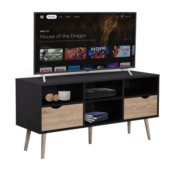 Mueble de TV Rack Top Living Centro de Entretenimiento Estilo Nórdico Negro y Café