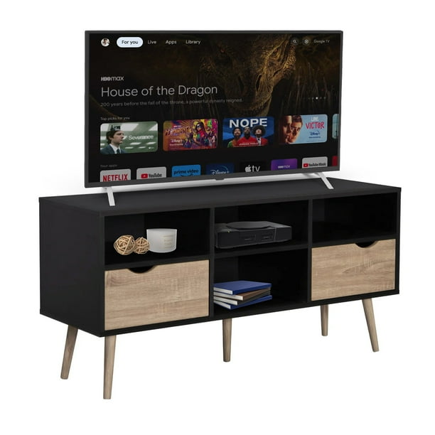 Mueble de TV Rack Top Living Centro de Entretenimiento Estilo Nórdico Negro y Café
