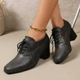 thumbnail image 6 of Gray Ladies Everyday Casual Shoes Square Toe Front Lace Up Design Thick Block Heel High Heel Suitable For Outdoor Indoor Four Season Pu Material, 6 of 9