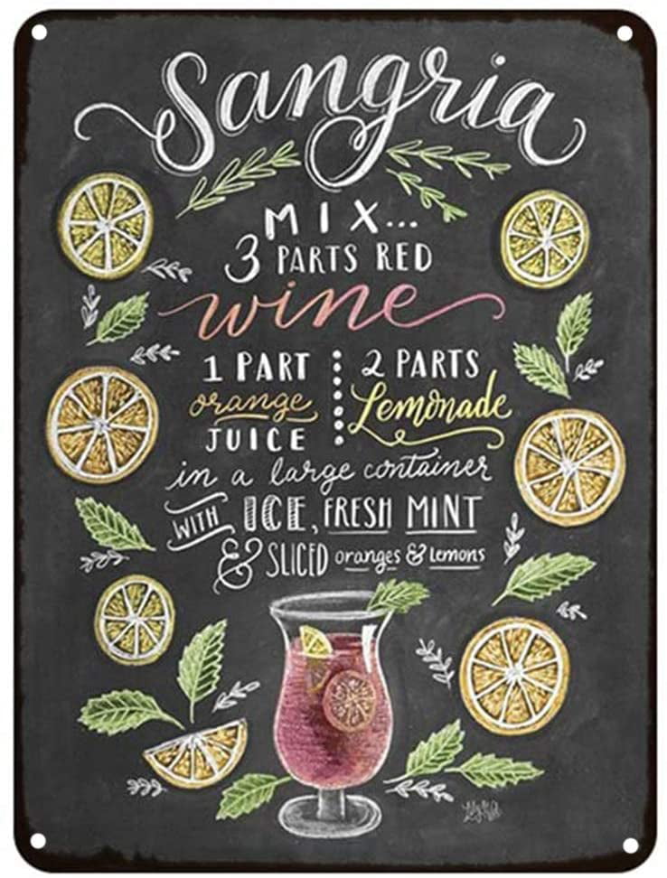 Sangria   Cocktail Authentic Recipe Metal Sign 3 Sizes To Choose From 