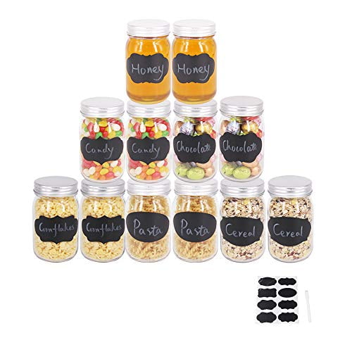 BPFY 12 Pack 16 oz Glass Mason Jars With Lids, Canning Jars for Jam, Honey, Pickle, Baby Food, Candy, Spice, Wedding Favor Decorating Jelly Jar, Fairy ...