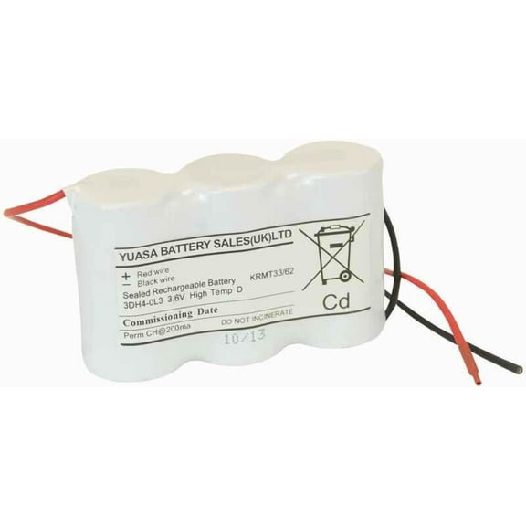 YUASA 3.6V 4Ah Ni-Cd Emergency Lighting 3xD Battery Pack Flying Leads Side-Side
