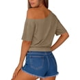 thumbnail image 3 of Craaazy Women's Casual Short Sleeve Crop Tops, Solid Color Batwing Sleeve Tops, Loose Fit Comfy Blouse for Daily Wear Gifts, 3 of 6