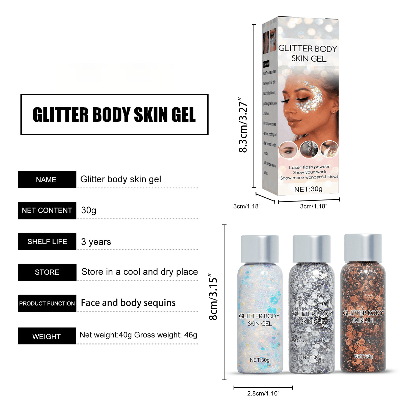 Alvantor Body Glitter Gel Nail Hair Body Face Flash Eyeshadow Glitter, Long Lasting Liquid Glitter Cream, Clear White