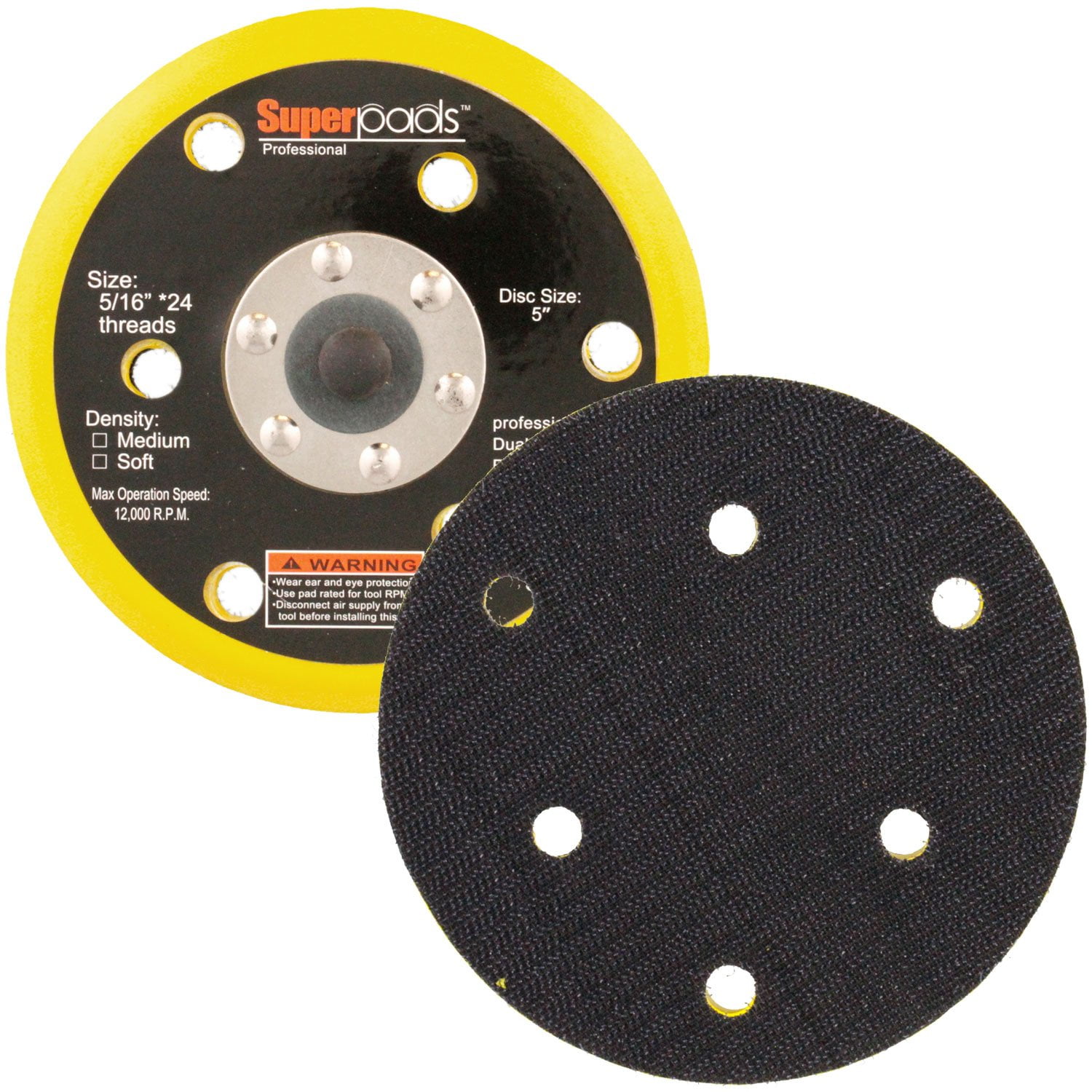 5" DA Polisher & Sander Pad 6 Hole Hook & Loop Face Dual Action