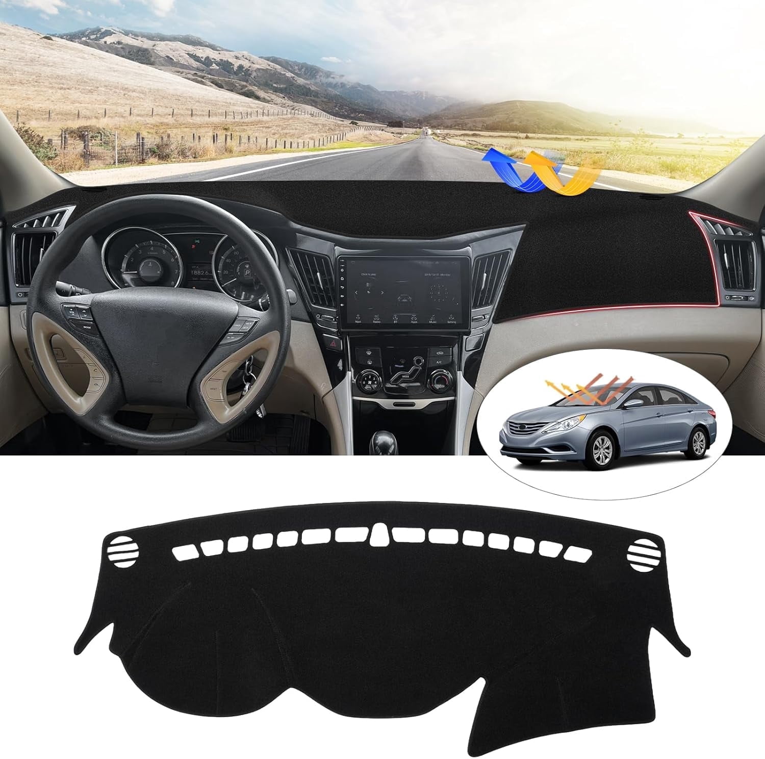 Canvcle Dash Cover Compatible with Hyundai Sonata 2011 2012 2013 2014 Accessories Dashboard Cover Mat Non-Slip Carpet Sunshield Glare UV Rays Protector